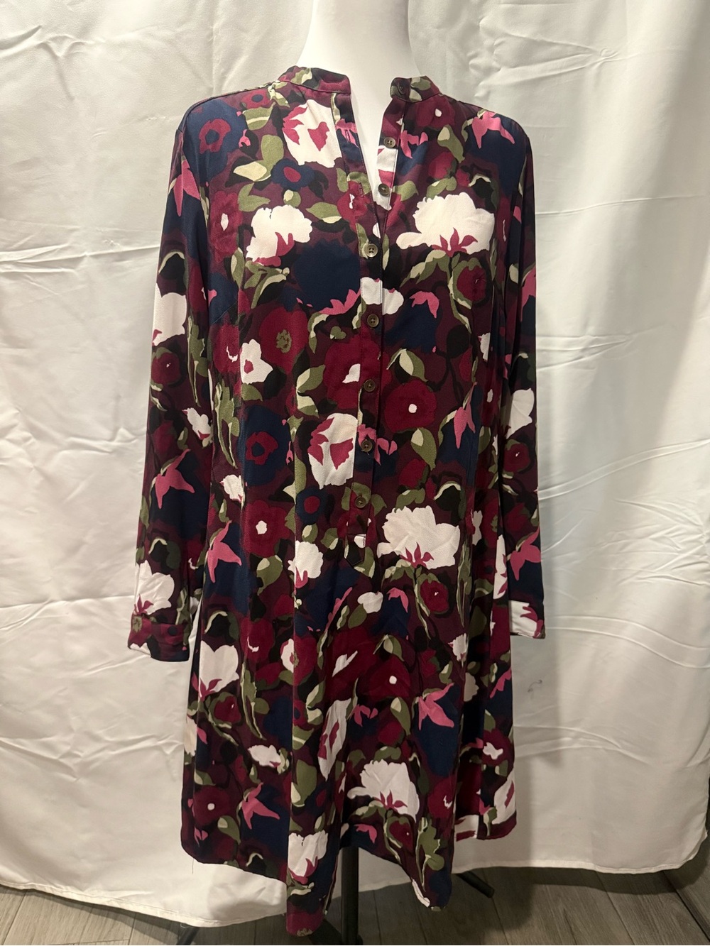Merona Burgundy Floral Long-Sleeve Tunic Dress